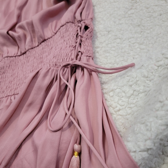 DO+BE high neck silky pink dress. NWOT Elastic waist, tie down the sides - Picture 3 of 11